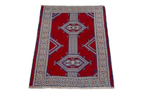 Persian Torkaman accent rug in deep red and cream, view 4 of 8