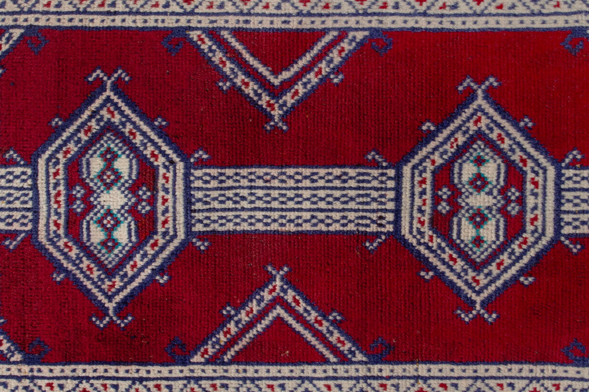 Persian Torkaman accent rug in deep red and cream, view 7 of 8