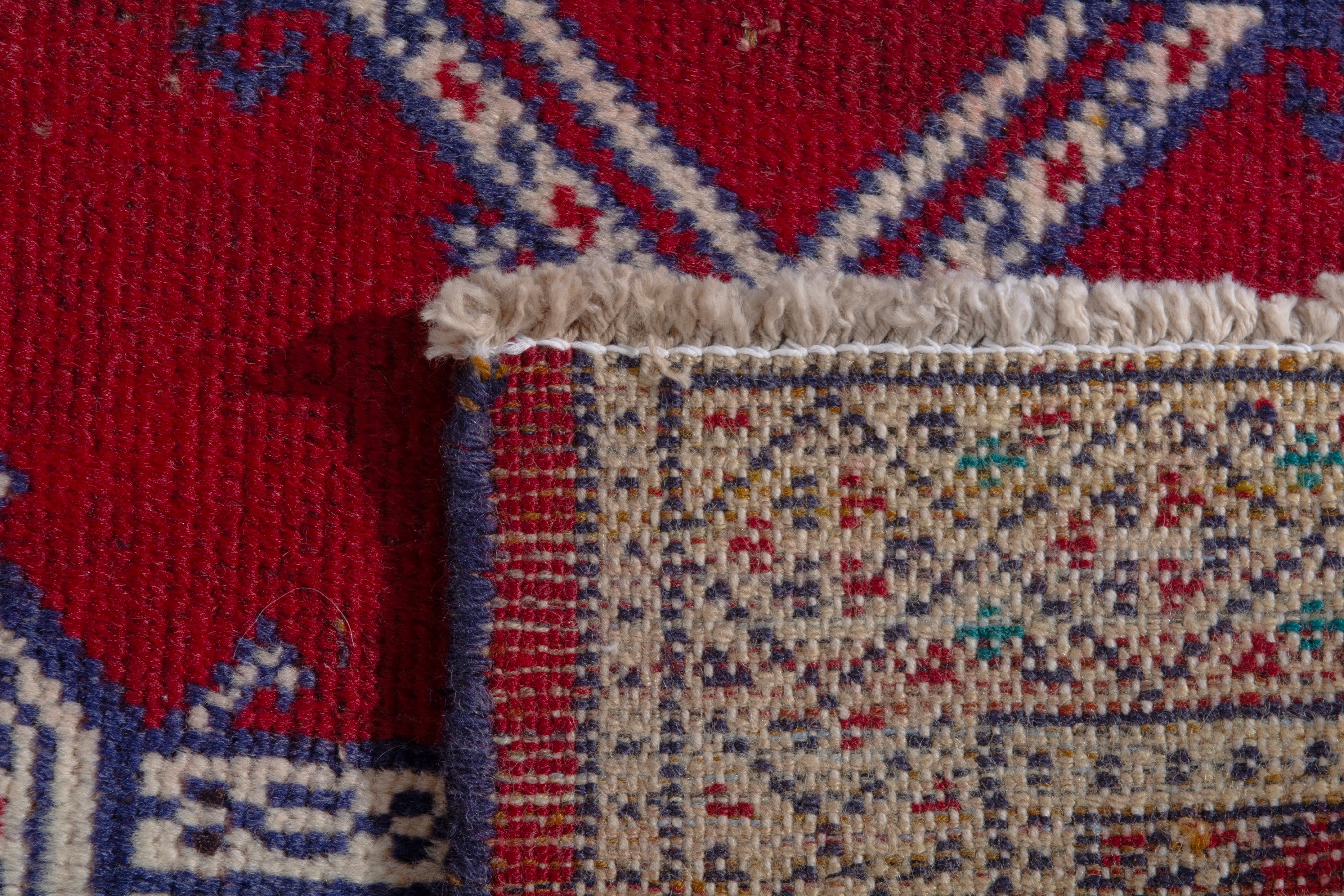 Persian Torkaman accent rug in deep red and cream, view 7 of 7