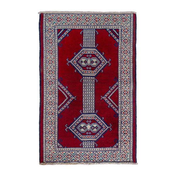 Persian Torkaman accent rug in deep red and cream, 1'11" x 2'7"