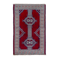 Persian Torkaman accent rug in deep red and cream, 1'11" x 2'7"