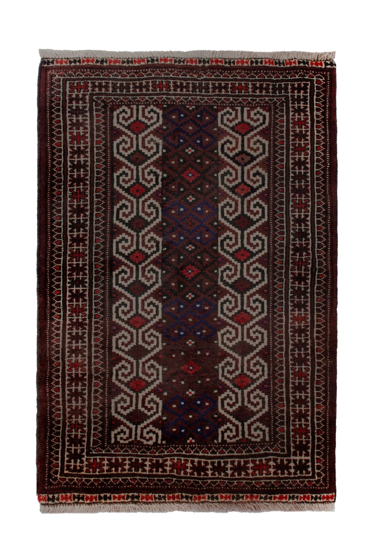 Persian Torkaman accent rug in dark brown and cream, view 2 of 10