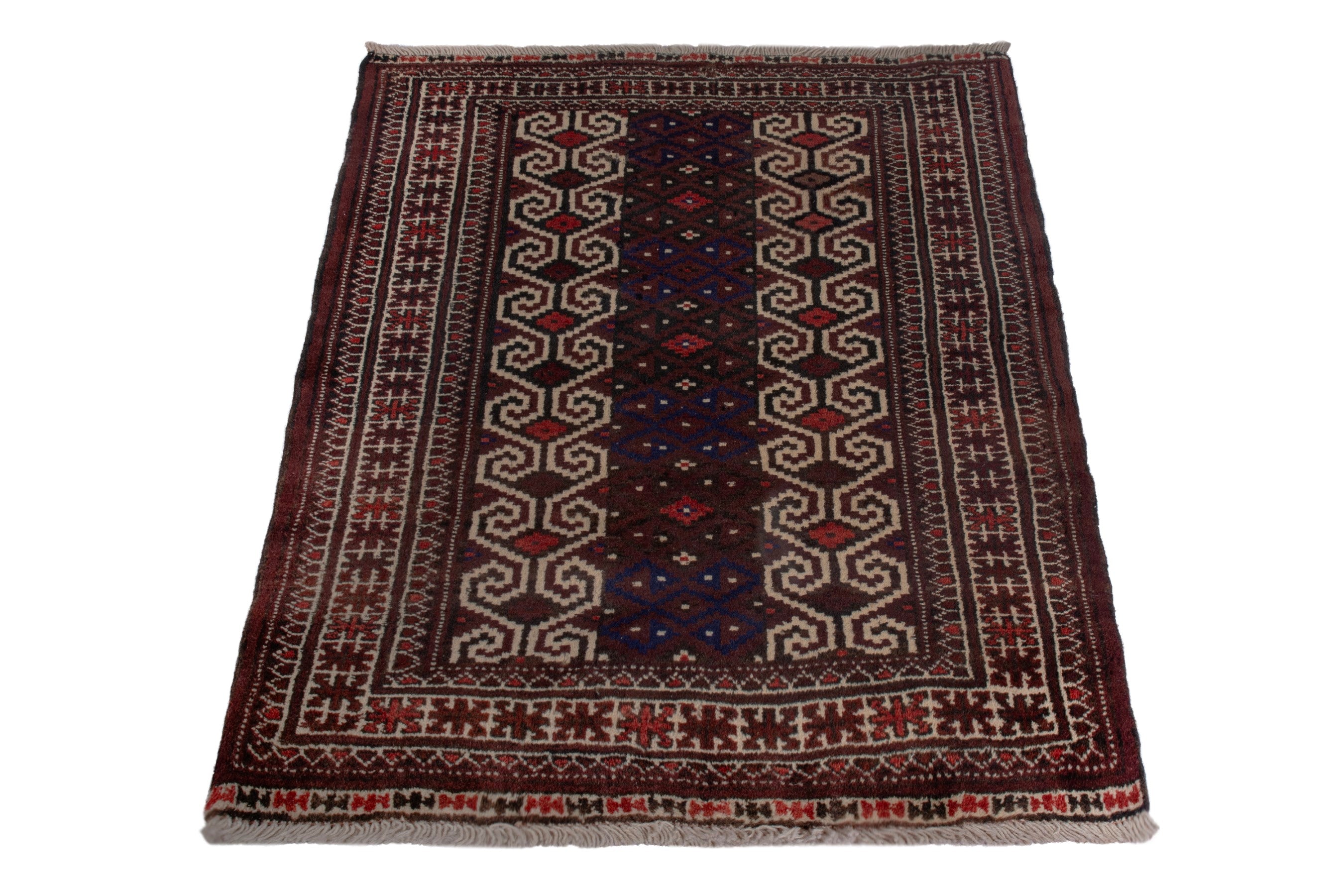 Persian Torkaman accent rug in dark brown and cream, view 3 of 9