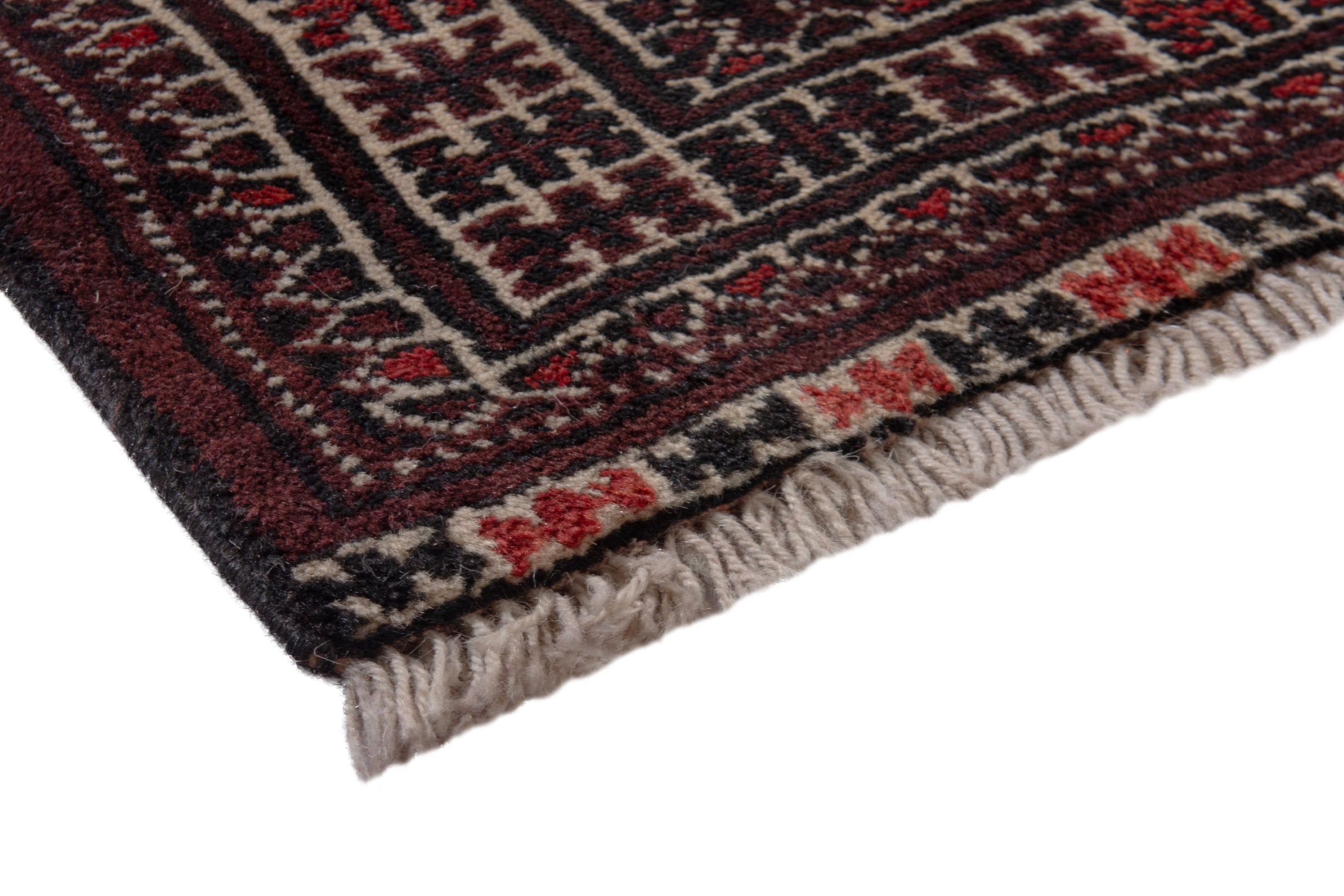 Persian Torkaman accent rug in dark brown and cream, view 4 of 9