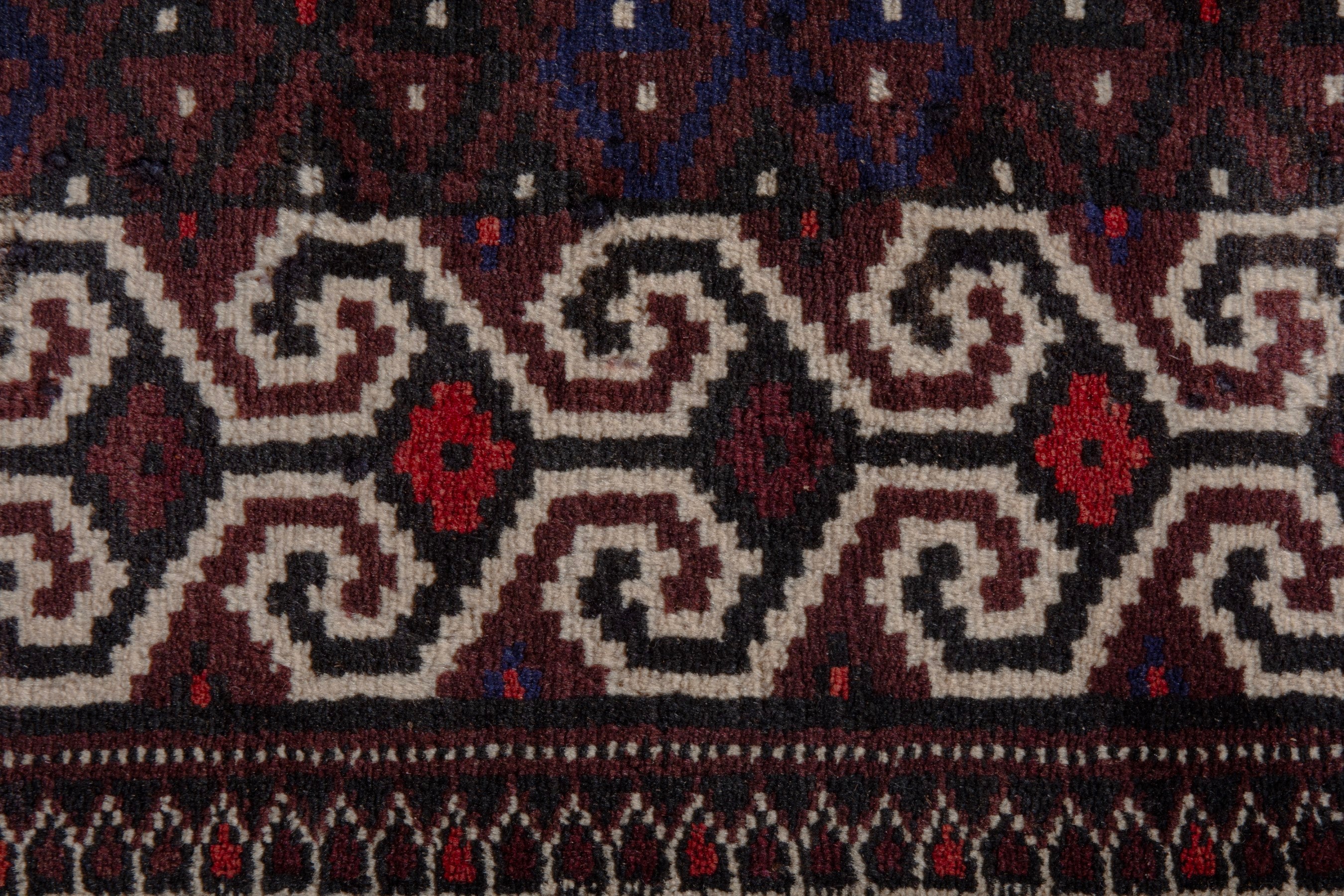 Persian Torkaman accent rug in dark brown and cream, view 7 of 9