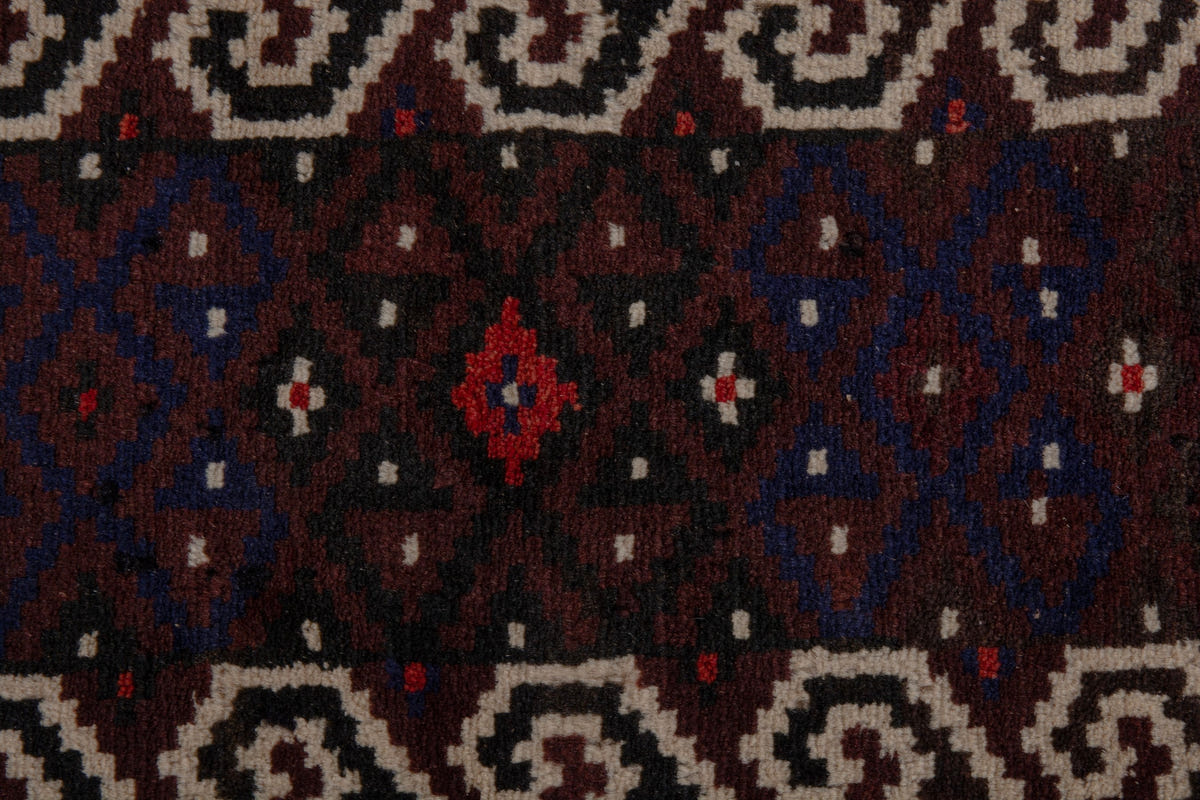Persian Torkaman accent rug in dark brown and cream, view 8 of 10