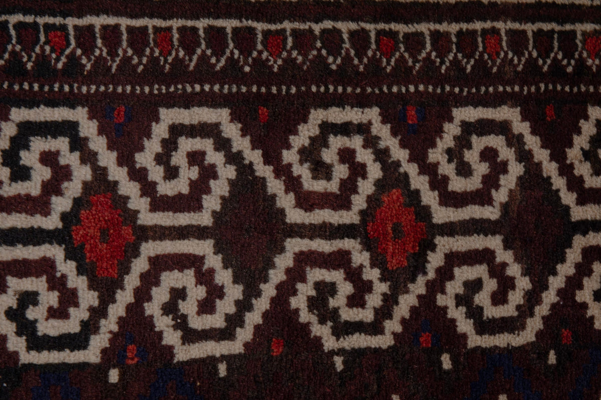 Persian Torkaman accent rug in dark brown and cream, view 9 of 10