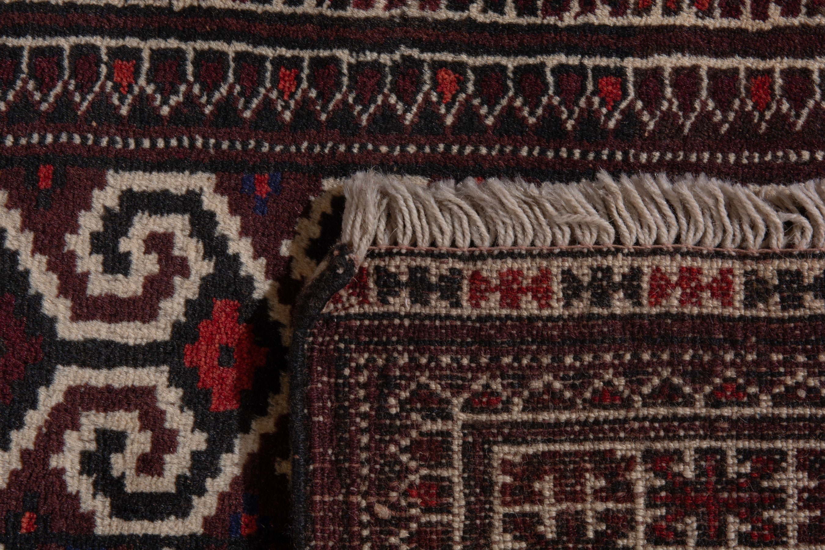 Persian Torkaman accent rug in dark brown and cream, view 9 of 9