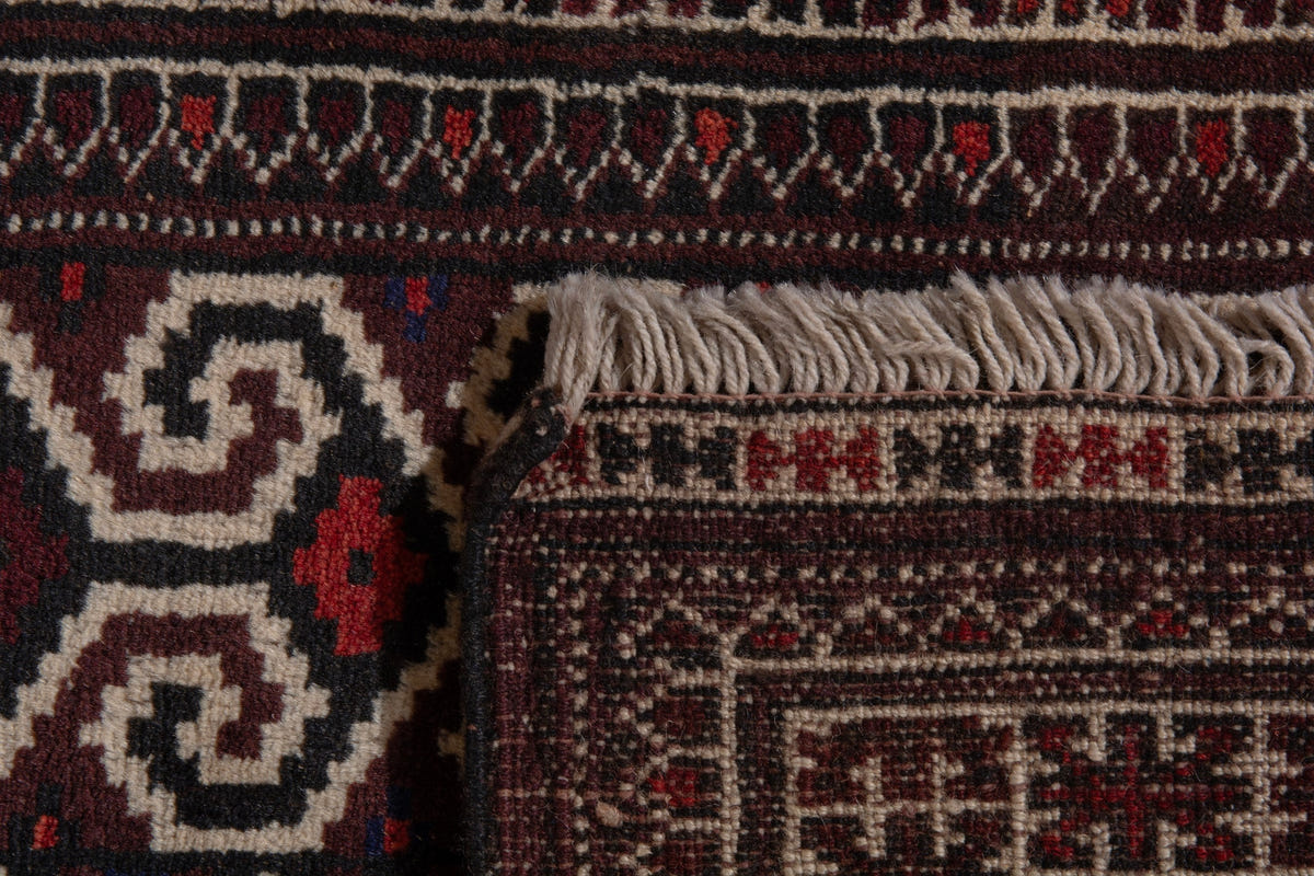 Persian Torkaman accent rug in dark brown and cream, view 10 of 10