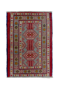 Persian Torkaman accent rug in stone and cream, view 2 of 10