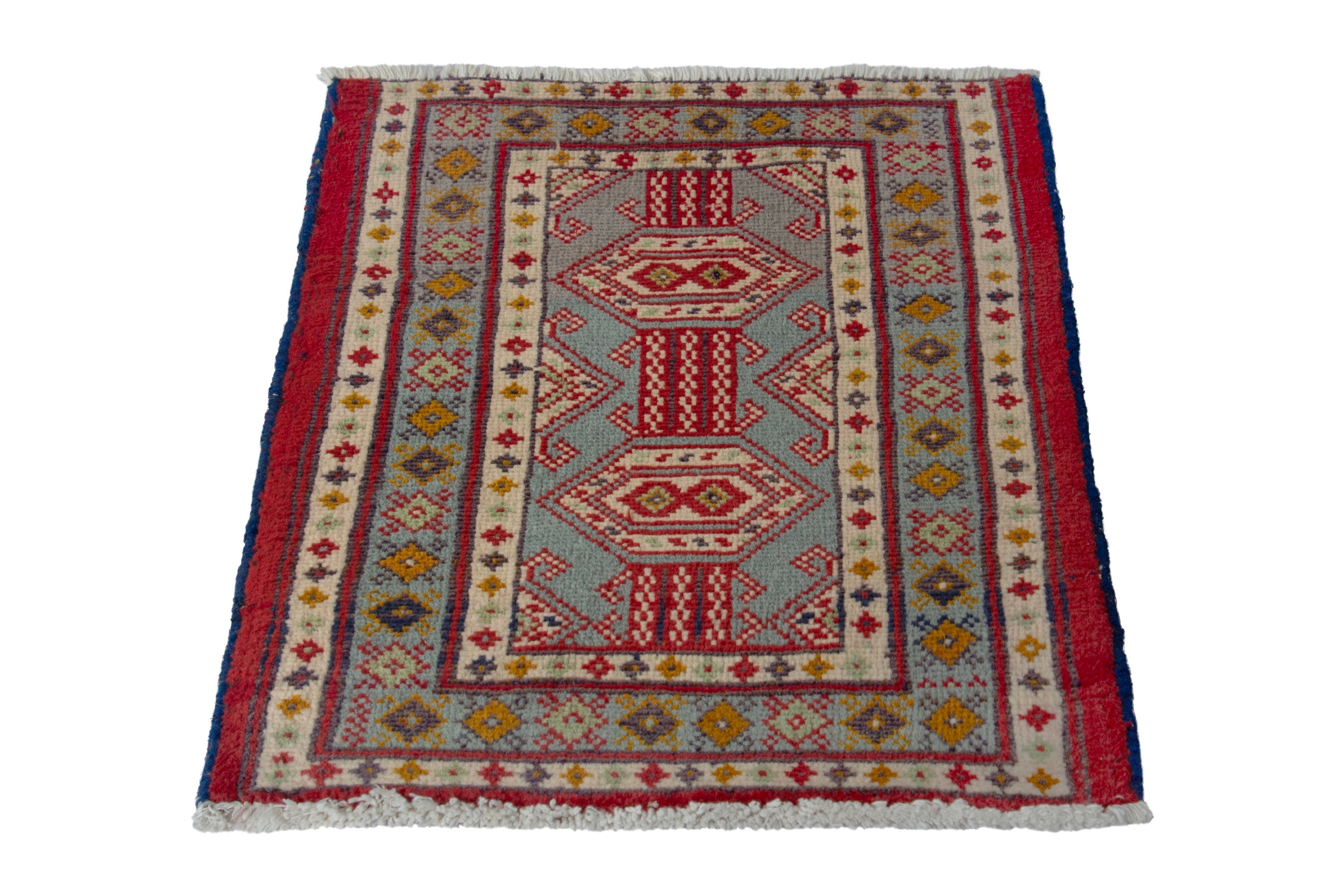 Persian Torkaman accent rug in stone and cream, view 3 of 9
