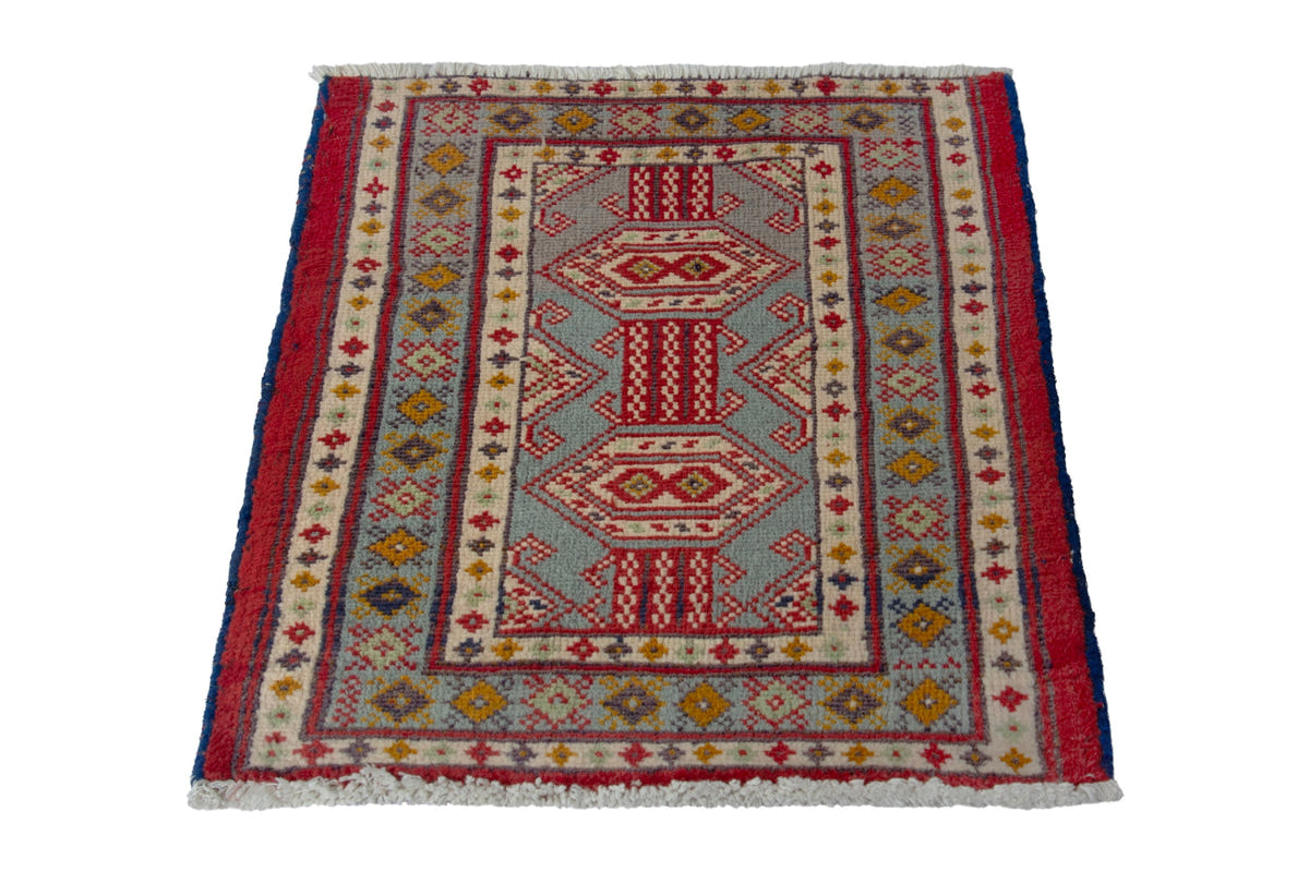 Persian Torkaman accent rug in stone and cream, view 4 of 10