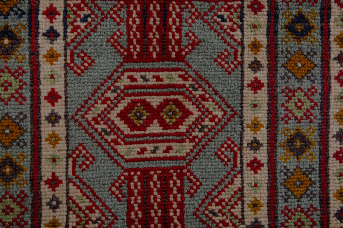 Persian Torkaman accent rug in stone and cream, view 7 of 10