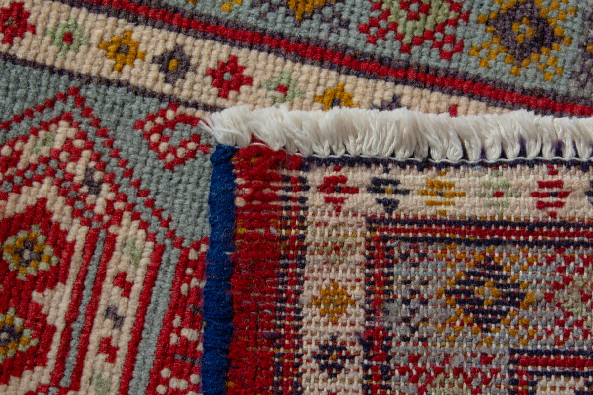 Persian Torkaman accent rug in stone and cream, view 10 of 10