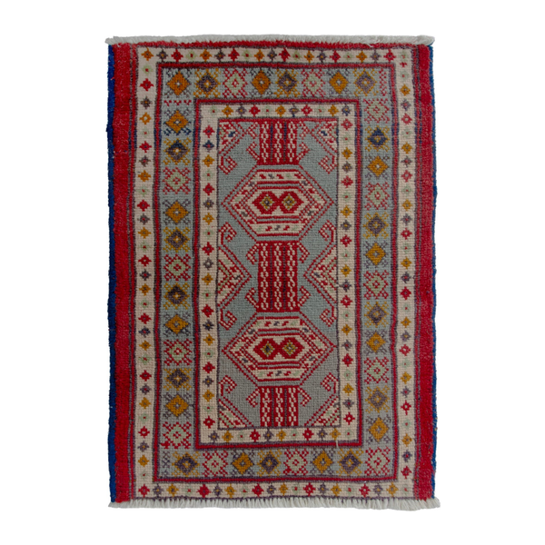Persian Torkaman accent rug in stone and cream, 2' x 2'9"