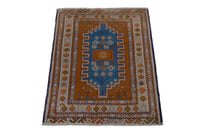 Persian Baluch accent rug in rust and blue, view 4 of 8