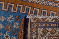 Persian Baluch accent rug in rust and blue, view 8 of 8
