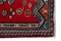 Persian Hamadan accent rug in deep red and dusty blue, view 5 of 10