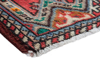 Persian Hamadan accent rug in deep red and dusty blue, view 6 of 10