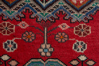 Persian Hamadan accent rug in deep red and dusty blue, view 7 of 10