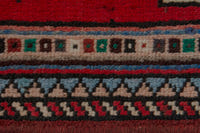 Persian Hamadan accent rug in deep red and dusty blue, view 9 of 10