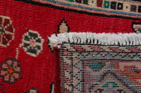 Persian Hamadan accent rug in deep red and dusty blue, view 10 of 10