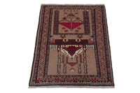 Persian Torkaman accent rug in tan and burgundy, view 4 of 10