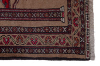 Persian Torkaman accent rug in tan and burgundy, view 5 of 10