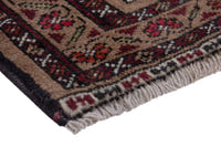 Persian Torkaman accent rug in tan and burgundy, view 6 of 10