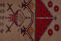Persian Torkaman accent rug in tan and burgundy, view 7 of 10