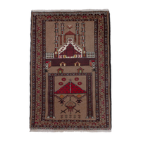 Persian Torkaman accent rug in tan and burgundy, 2'8" x 3'11"