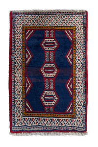 Persian Baluch accent rug in navy and cream, view 2 of 9