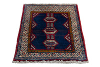 Persian Baluch accent rug in navy and cream, view 3 of 9
