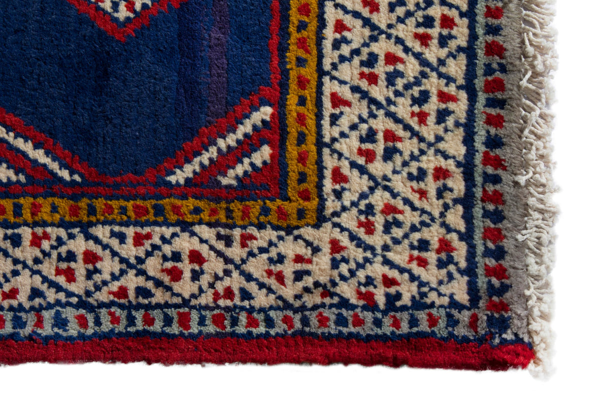 Persian Baluch accent rug in navy and cream, view 5 of 9