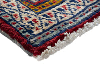 Persian Baluch accent rug in navy and cream, view 6 of 9