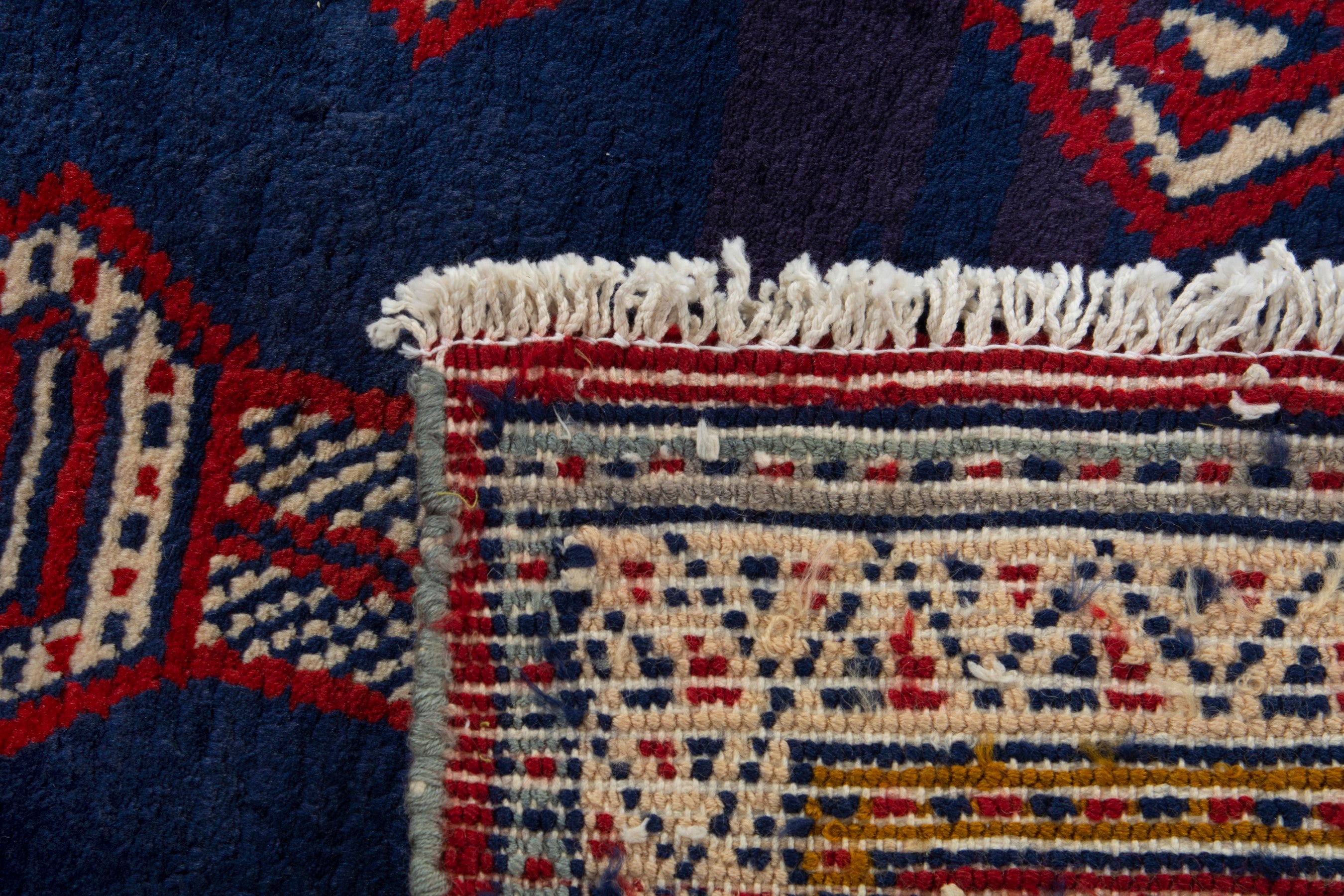 Persian Baluch accent rug in navy and cream, view 8 of 8