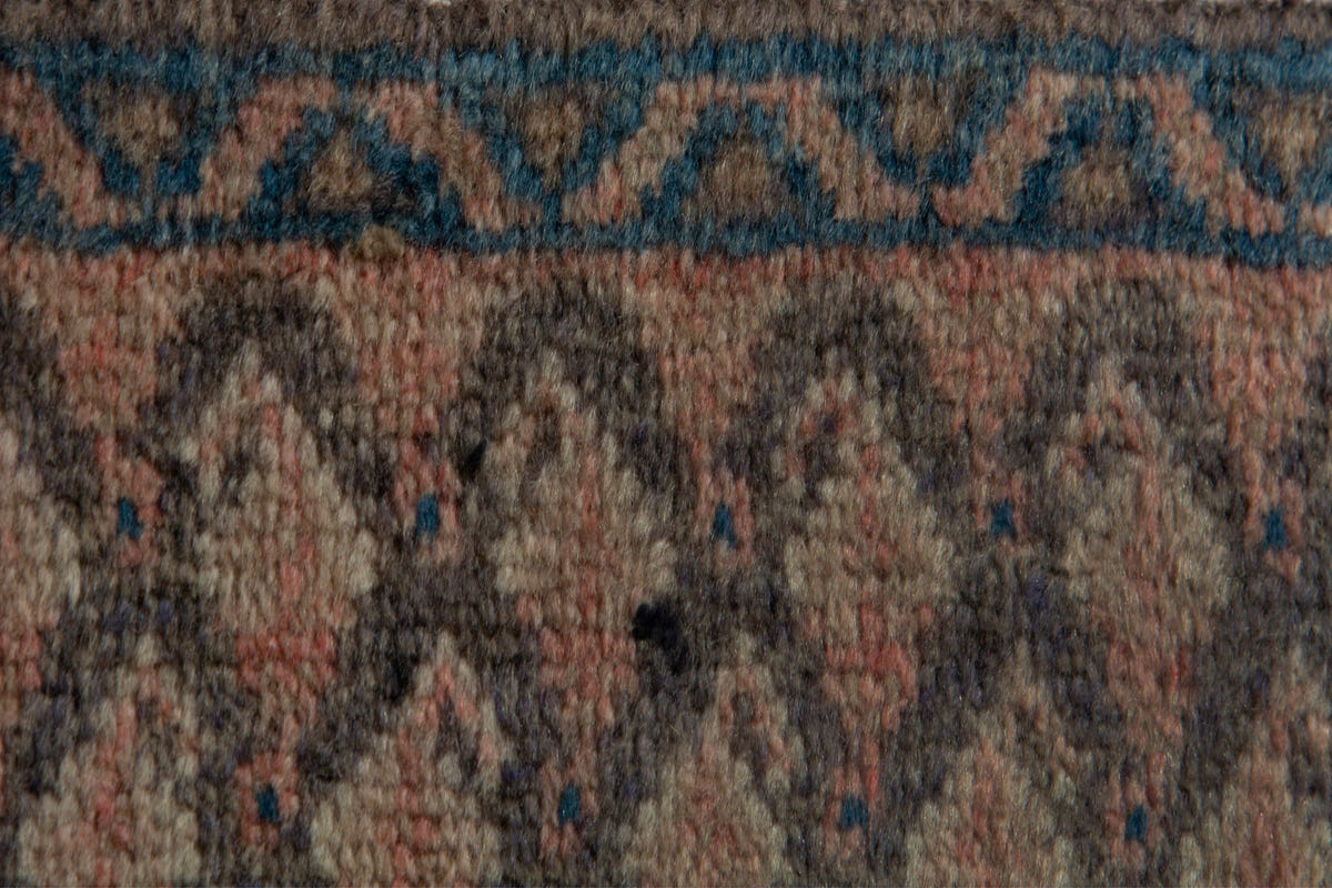 Persian Hamadan runner rug in dusty rose and dark taupe, view 8 of 9