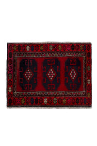 Persian Ardabil accent rug in deep red and navy, view 2 of 9