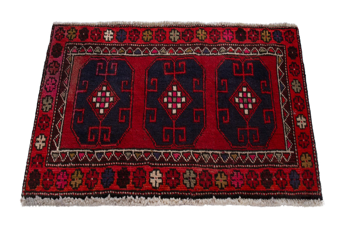Persian Ardabil accent rug in deep red and navy, view 3 of 9