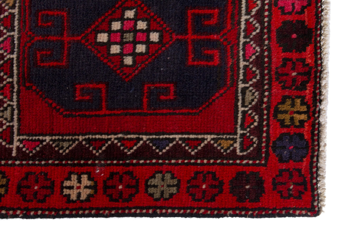 Persian Ardabil accent rug in deep red and navy, view 5 of 9