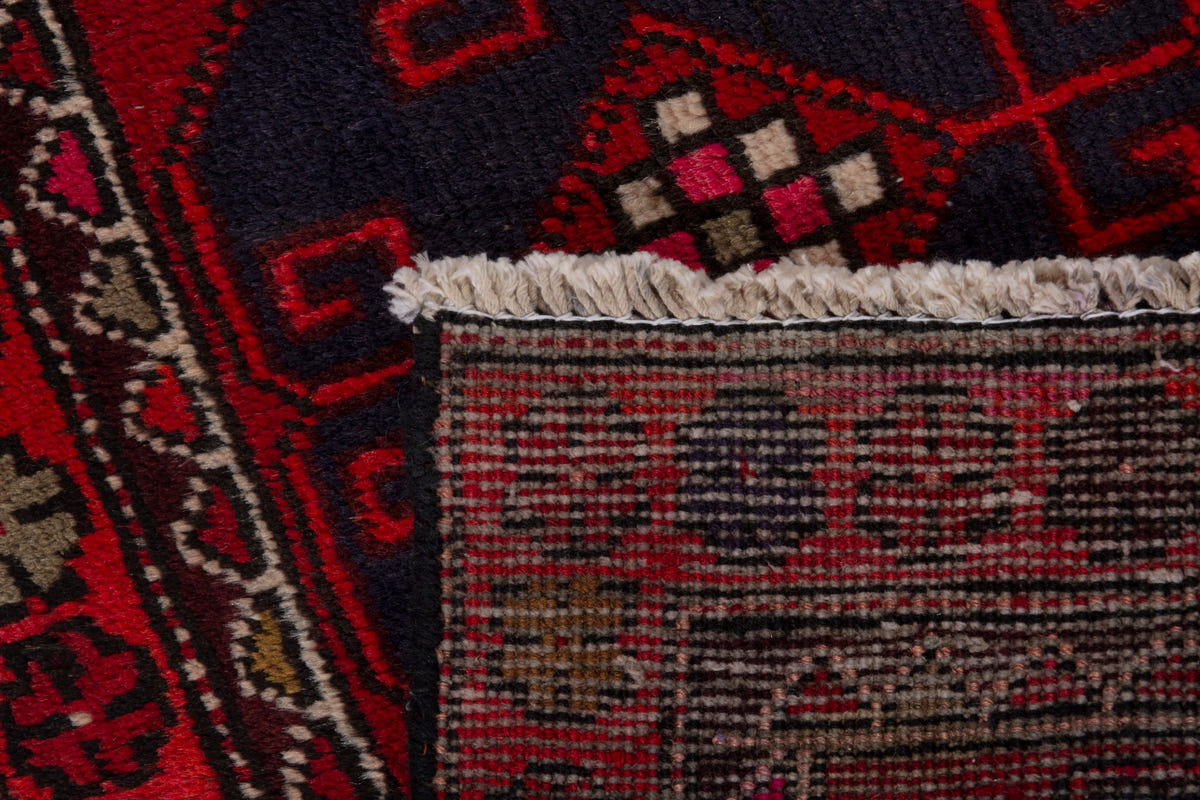 Persian Ardabil accent rug in deep red and navy, view 9 of 9