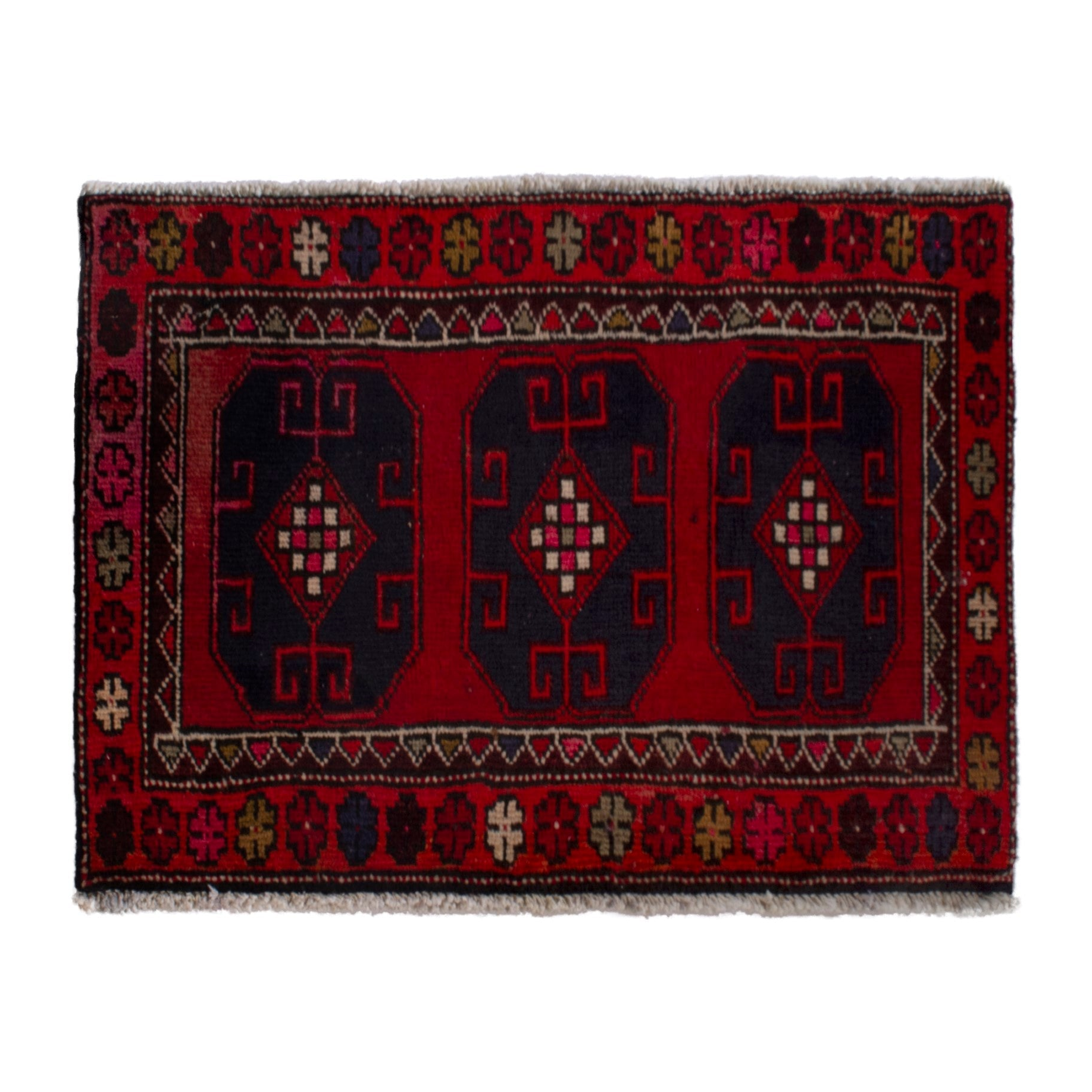Persian Ardabil accent rug in deep red and navy, 1'10" x 3'7"