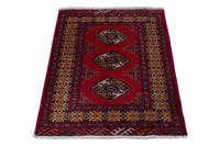 Persian Torkaman accent rug in deep red and ochre, view 3 of 9
