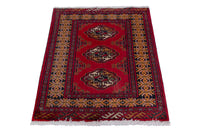 Persian Torkaman accent rug in deep red and ochre, view 4 of 9