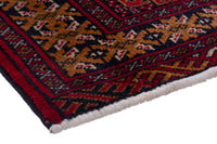 Persian Torkaman accent rug in deep red and ochre, view 6 of 9