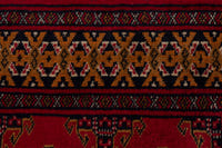 Persian Torkaman accent rug in deep red and ochre, view 8 of 9