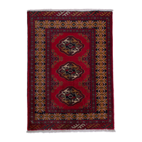 Persian Torkaman accent rug in deep red and ochre, 2'4" x 2'11"