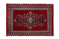 Persian Kashan accent rug in deep red and navy, view 2 of 9