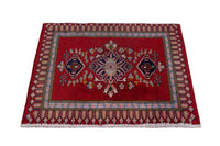 Persian Kashan accent rug in deep red and navy, view 3 of 9