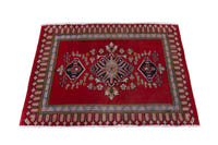 Persian Kashan accent rug in deep red and navy, view 4 of 9